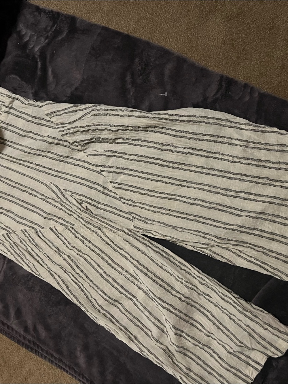 Free People Striped Cream & Black Linen-Textured Pants - Picture 2 of 4